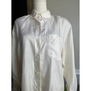 Vintage 90s White Silk Blouse Button Down Regency Wedding Bridal NWT Size Medium